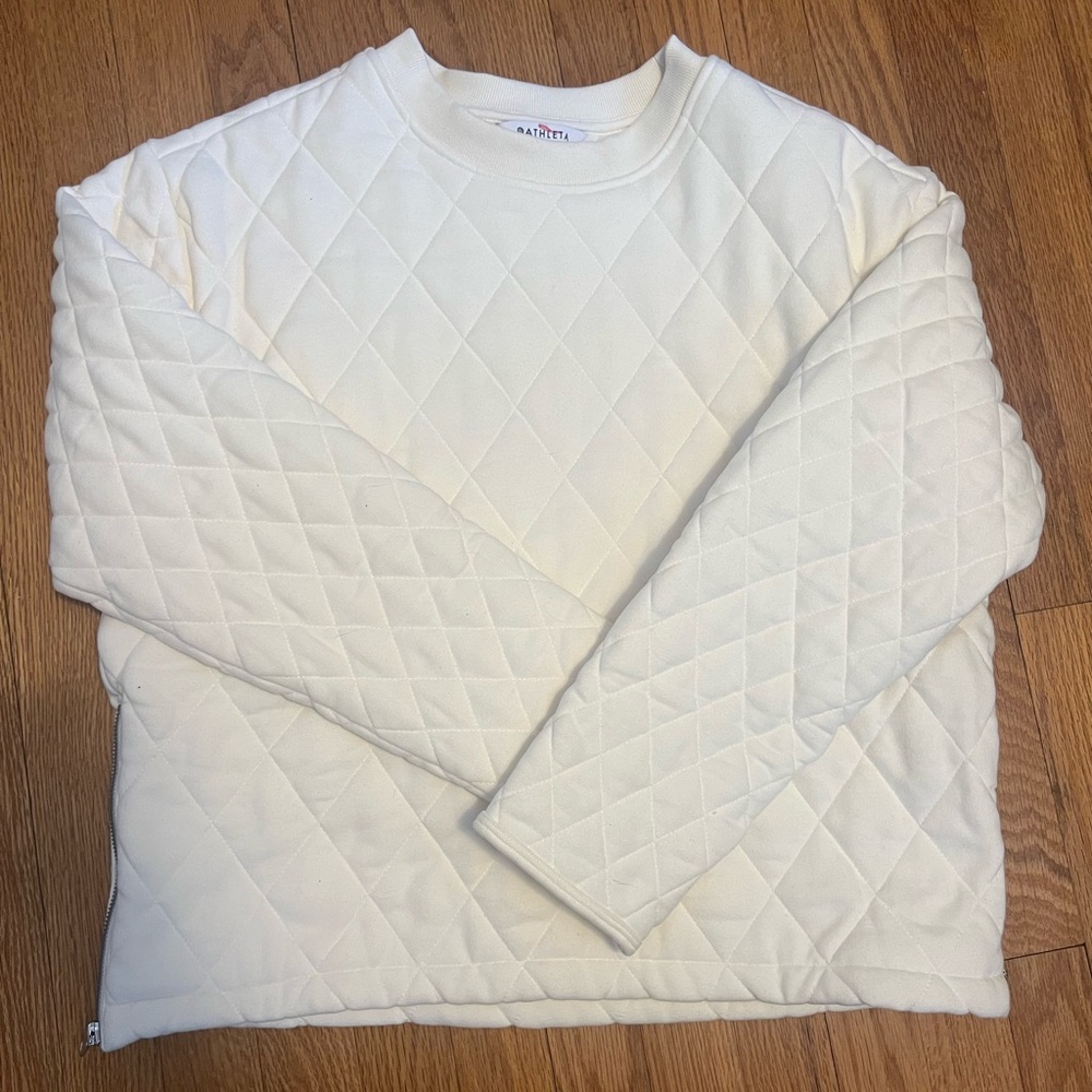 Athleta Cream Quilted Crew Neck Sweater
